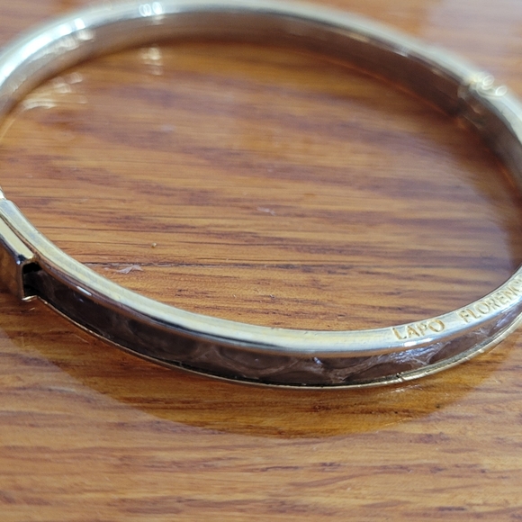 Lapo Florence Vintage Goldtone Chocolate Snake Skin Hinged Bangle Bracelet - Picture 4 of 5